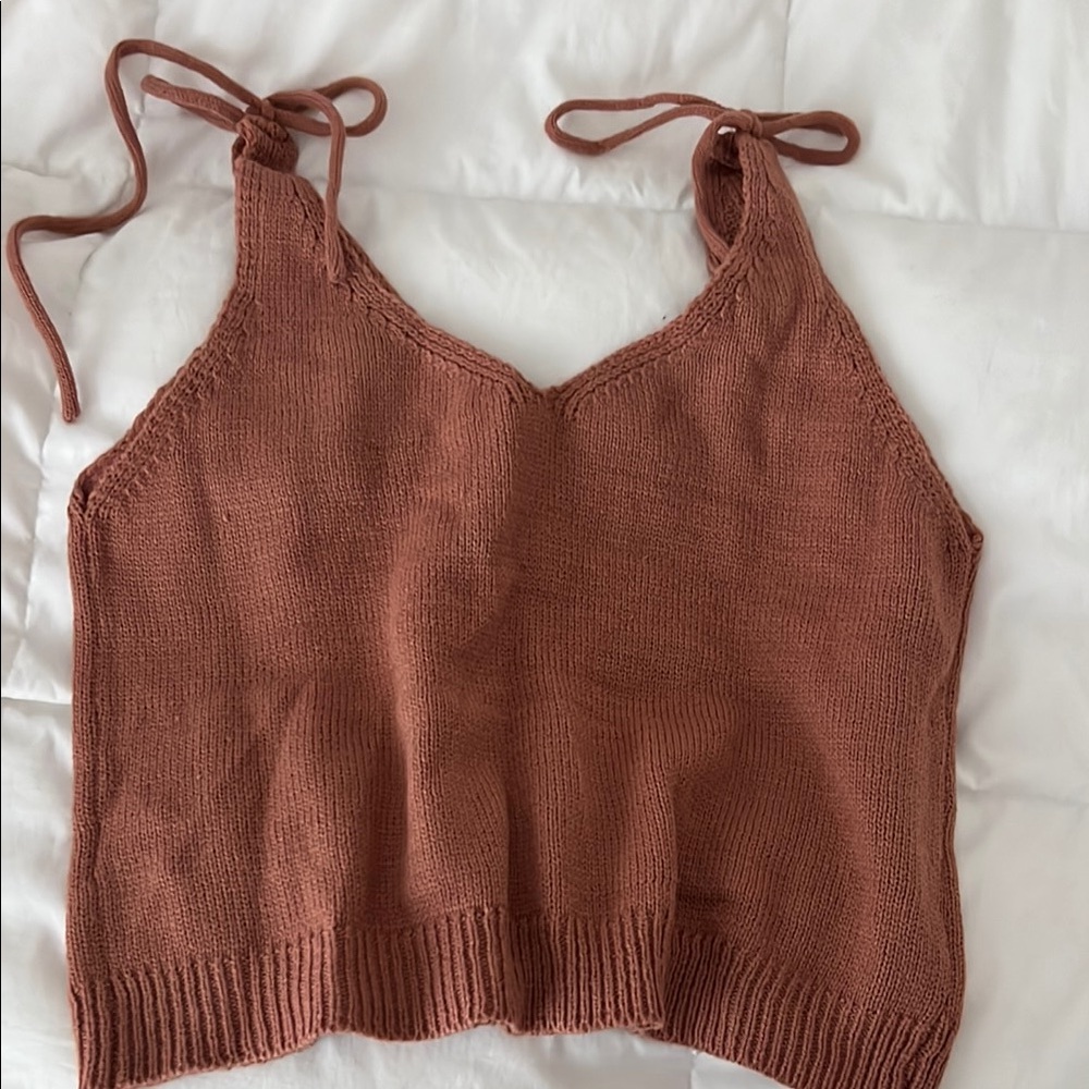 Rose/Mauve knitted Ribbed Tie Front Tank Top